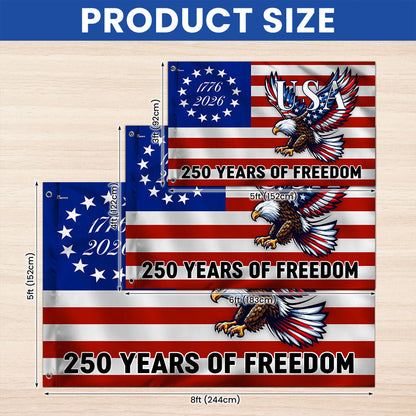 250 Years of Freedom Grommet Flag Bald Eagle Patriotic 1776–2026 Decor