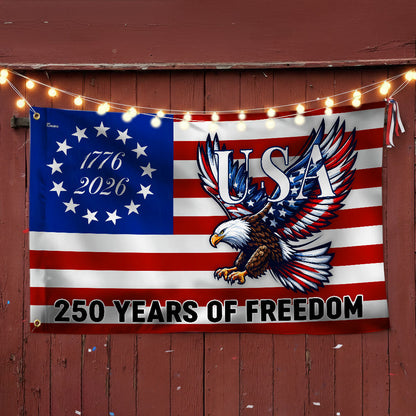 250 Years of Freedom Grommet Flag Bald Eagle Patriotic 1776–2026 Decor