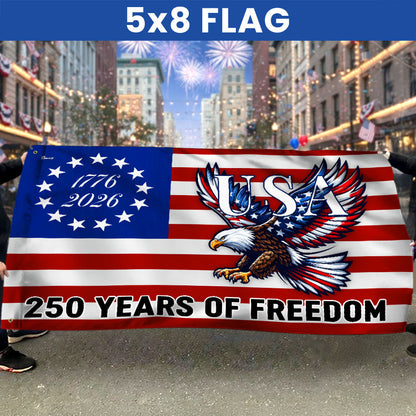 250 Years of Freedom Grommet Flag Bald Eagle Patriotic 1776–2026 Decor