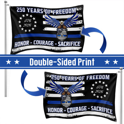 Police Thin Blue Line Flag, 250 Years of Freedom with Eagle Grommet Flag