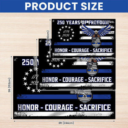 Police Thin Blue Line Flag, 250 Years of Freedom with Eagle Grommet Flag