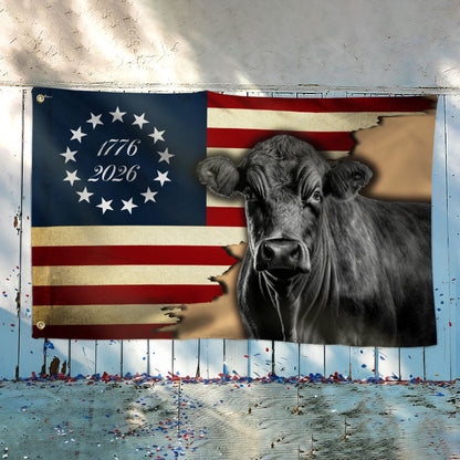 1776 2026 Black Angus Cattle Proud Farmer Farm Life Grommet Flag