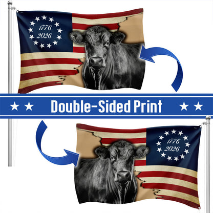 1776 2026 Black Angus Cattle Proud Farmer Farm Life Grommet Flag