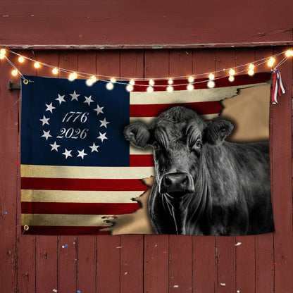 1776 2026 Black Angus Cattle Proud Farmer Farm Life Grommet Flag