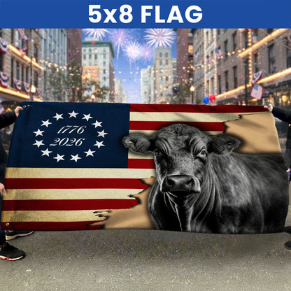 1776 2026 Black Angus Cattle Proud Farmer Farm Life Grommet Flag