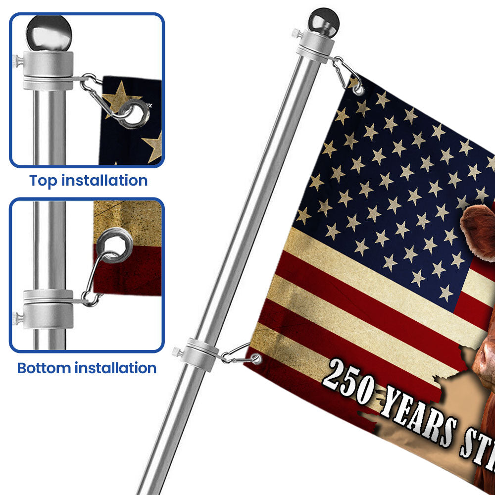 250 Years Strong Cow American Grommet Flag for Farmhouse Patriotic Decor