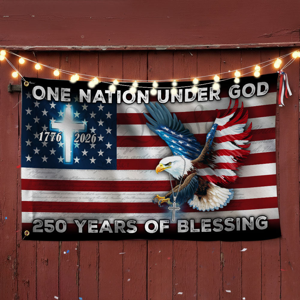 250 Years of Blessing American Grommet Flag, One Nation Under God Eagle Cross Decoration