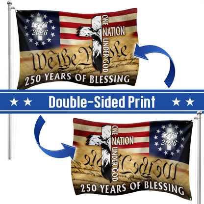 250 Years of Blessing Grommet Flag, 1776 2026 Patriotic Eagle with Cross Decor