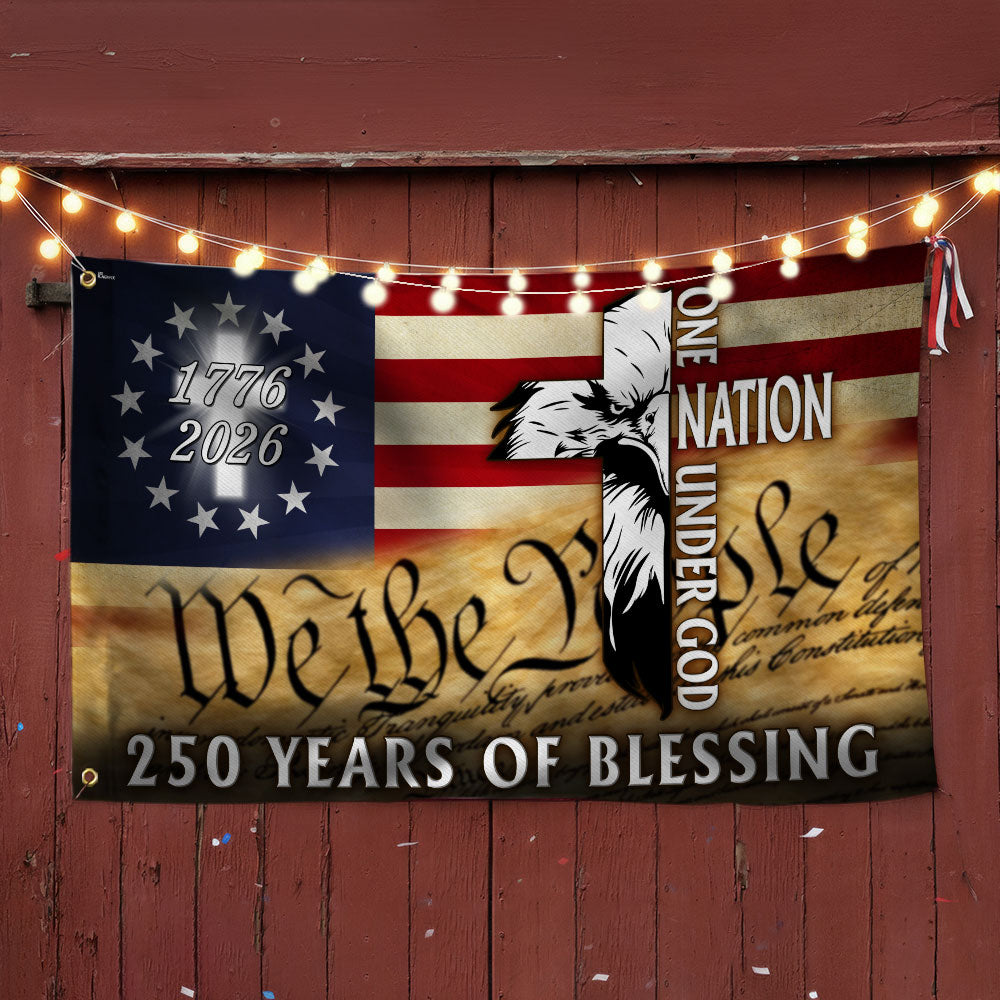 250 Years of Blessing Grommet Flag, 1776 2026 Patriotic Eagle with Cross Decor