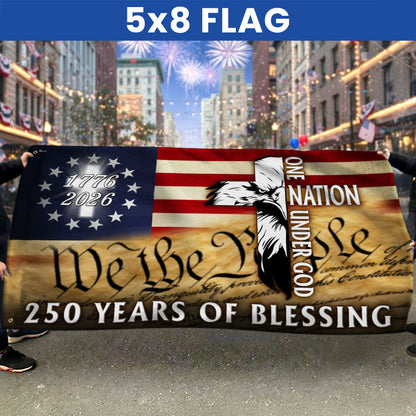 250 Years of Blessing Grommet Flag, 1776 2026 Patriotic Eagle with Cross Decor