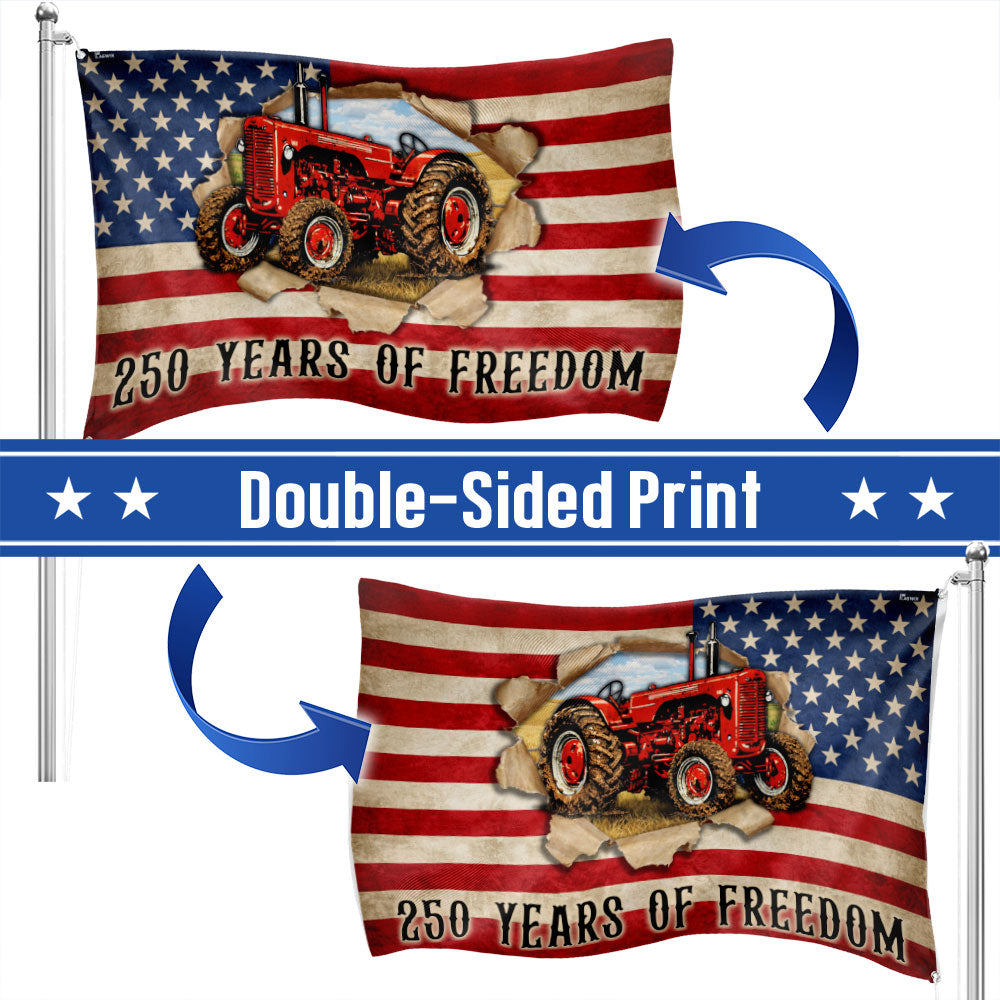 Tractor Farmer Flag, 250 Years of Freedom Red Tractor Grommet Flag