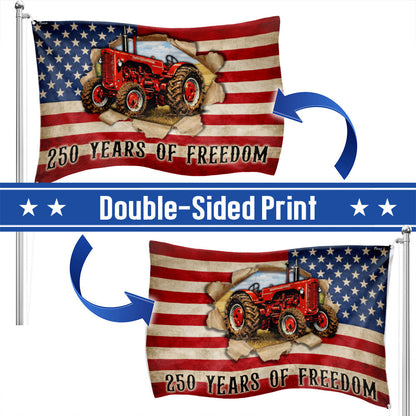 Tractor Farmer Flag, 250 Years of Freedom Red Tractor Grommet Flag