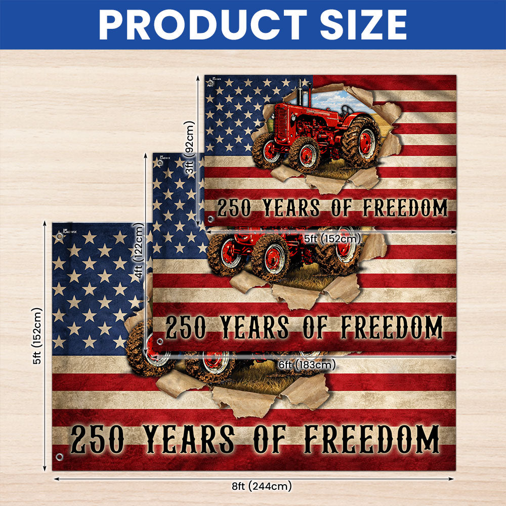 Tractor Farmer Flag, 250 Years of Freedom Red Tractor Grommet Flag