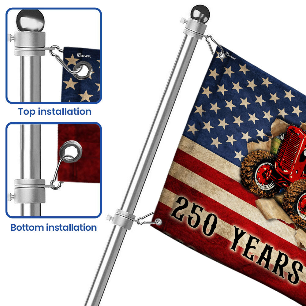 Tractor Farmer Flag, 250 Years of Freedom Red Tractor Grommet Flag