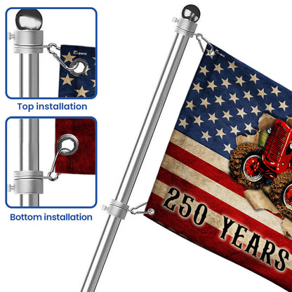 Tractor Farmer Flag, 250 Years of Freedom Red Tractor Grommet Flag