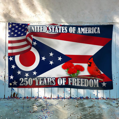 Ohio Flag, 250 Years of America Ohio State US Grommet Flag