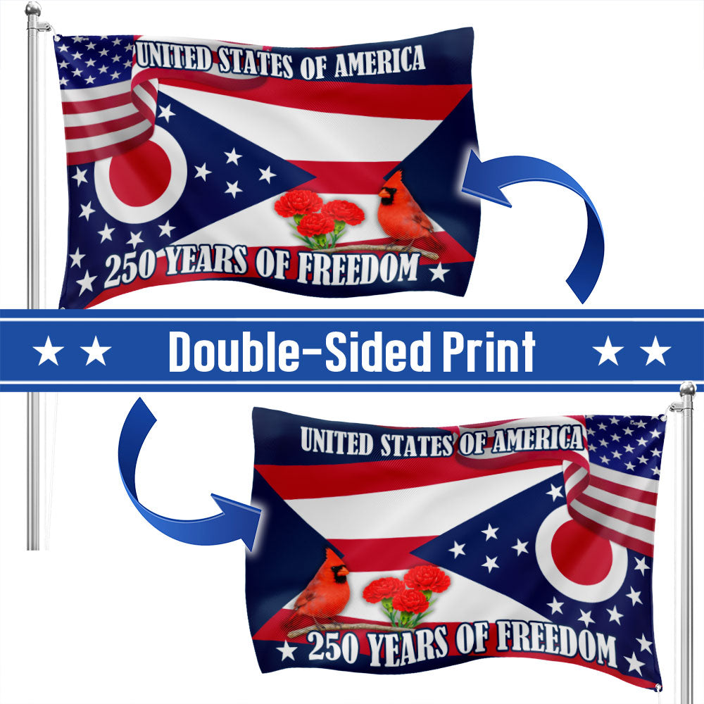 Ohio Flag, 250 Years of America Ohio State US Grommet Flag