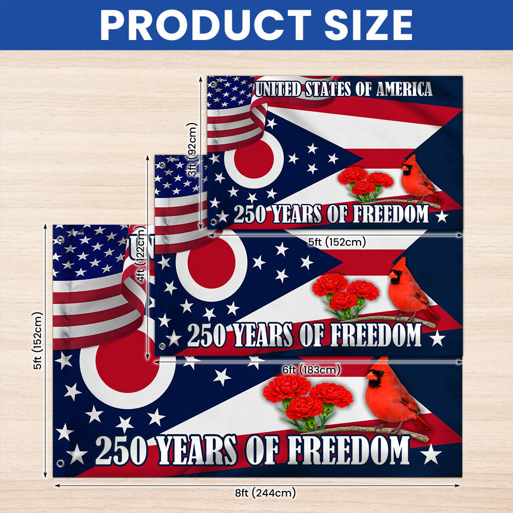 Ohio Flag, 250 Years of America Ohio State US Grommet Flag