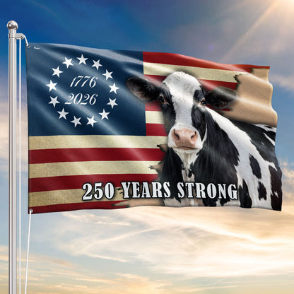 250 Years Strong Dairy Cow American Grommet Flag for Farm Patriotic Decor