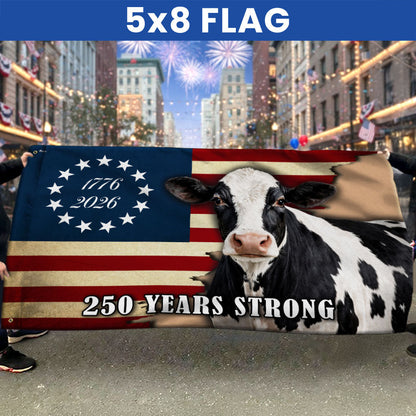 250 Years Strong Dairy Cow American Grommet Flag for Farm Patriotic Decor