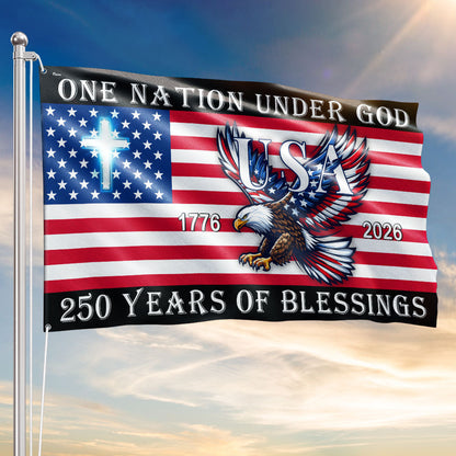 Christian Cross Flag, 250 Years of Blessings Patriotic Eagle Grommet Flag