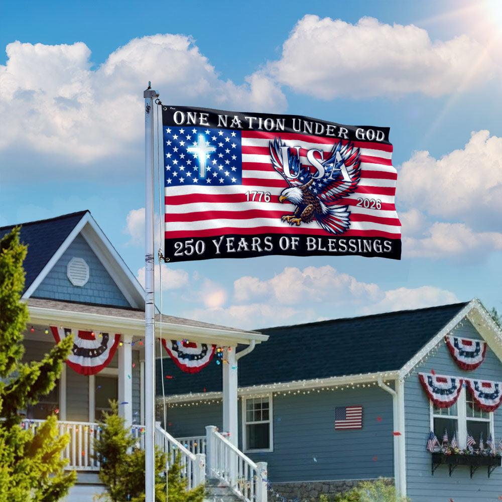 Christian Cross Flag, 250 Years of Blessings Patriotic Eagle Grommet Flag