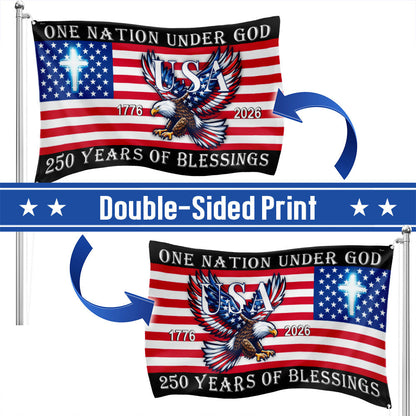 Christian Cross Flag, 250 Years of Blessings Patriotic Eagle Grommet Flag