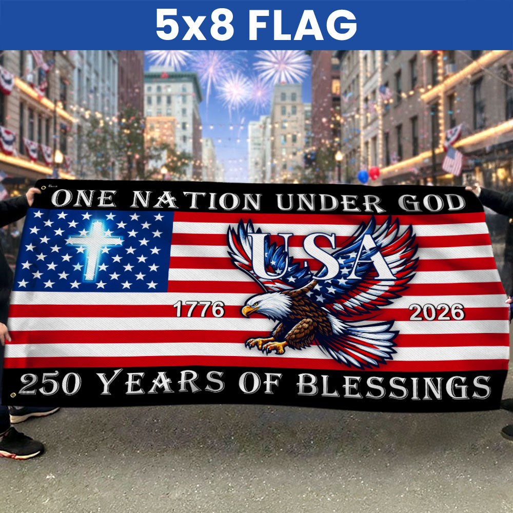 Christian Cross Flag, 250 Years of Blessings Patriotic Eagle Grommet Flag