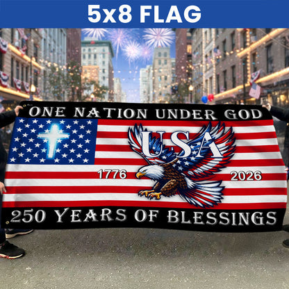 Christian Cross Flag, 250 Years of Blessings Patriotic Eagle Grommet Flag