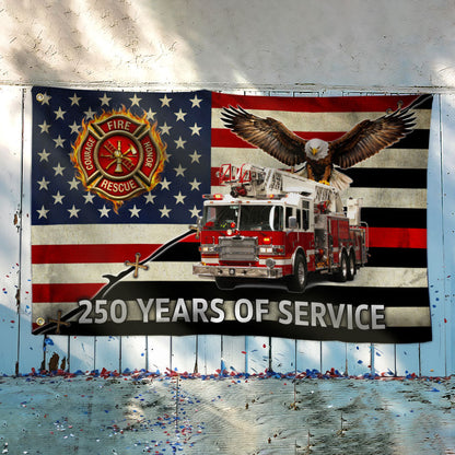 Firefighter Flag, 250 Years of Service Fire Truck Firefighter Grommet Flag