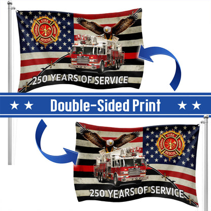 Firefighter Flag, 250 Years of Service Fire Truck Firefighter Grommet Flag