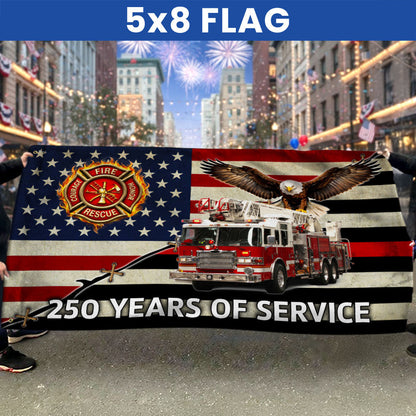 Firefighter Flag, 250 Years of Service Fire Truck Firefighter Grommet Flag