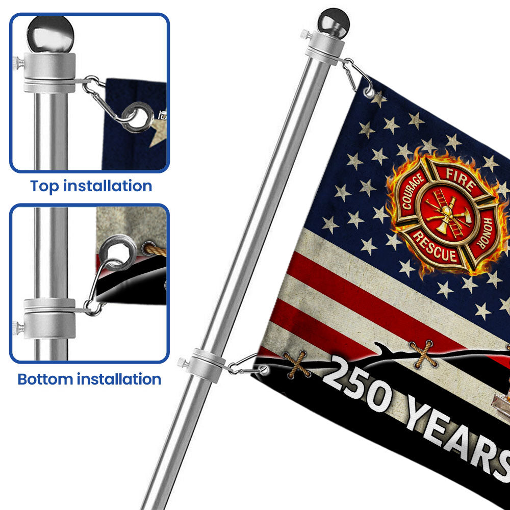 Firefighter Flag, 250 Years of Service Fire Truck Firefighter Grommet Flag