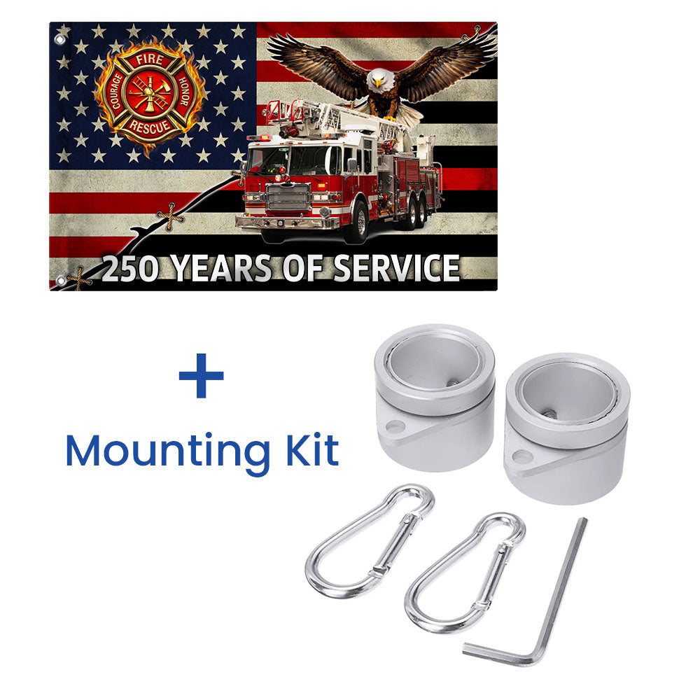 Firefighter Flag, 250 Years of Service Fire Truck Firefighter Grommet Flag