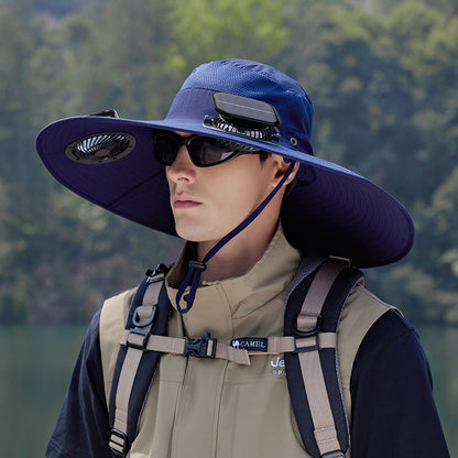 ⚡ Solar Powered Fan Sun Hat | 🛡️ UPF 50+ UV Protection Wide Brim Cooling Cap | 🔋 USB Rechargeable & Breathable for Fishing 🎣, Hiking ⛰️ & Gardening 🌻