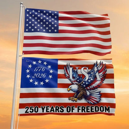 250 Years of Freedom Grommet Flag Bald Eagle Patriotic 1776–2026 Decor