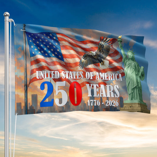 American Grommet Flag - 250th Anniversary Patriotic Canvas Flag with Eagle & Statue of Liberty for 4th of July