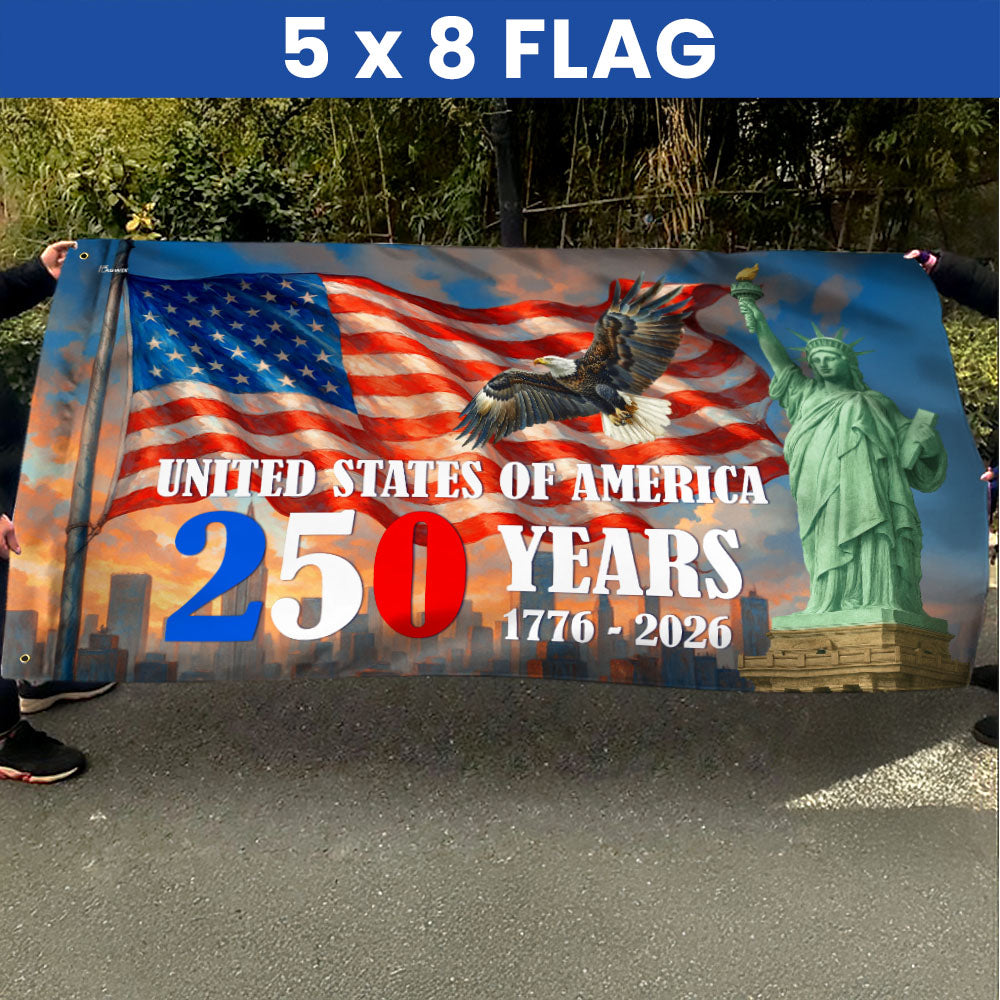 American Grommet Flag - 250th Anniversary Patriotic Canvas Flag with Eagle & Statue of Liberty for 4th of July
