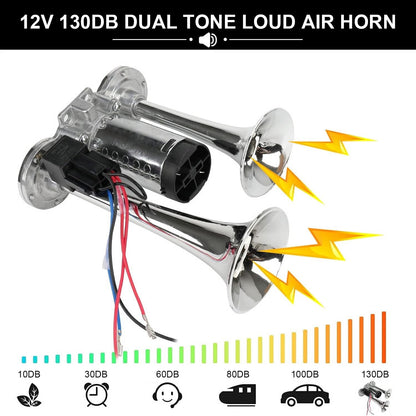 🔥LAST DAY 49% OFF - 🚗🔧2026 Upgraded 12V Dual Air Horn Kit – 130DB Super Loud Dual Horn with Compressor for Cars, Trucks, SUVs, Boats & More(✨Includes installation manual and video guide)