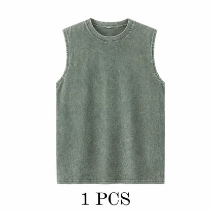 ⚡ Hot Sales 49% OFF 🔥 4-Pack Men's Washed Sleeveless Vest – Heavyweight Cotton, Acid Wash, Oversized Gym & Streetwear