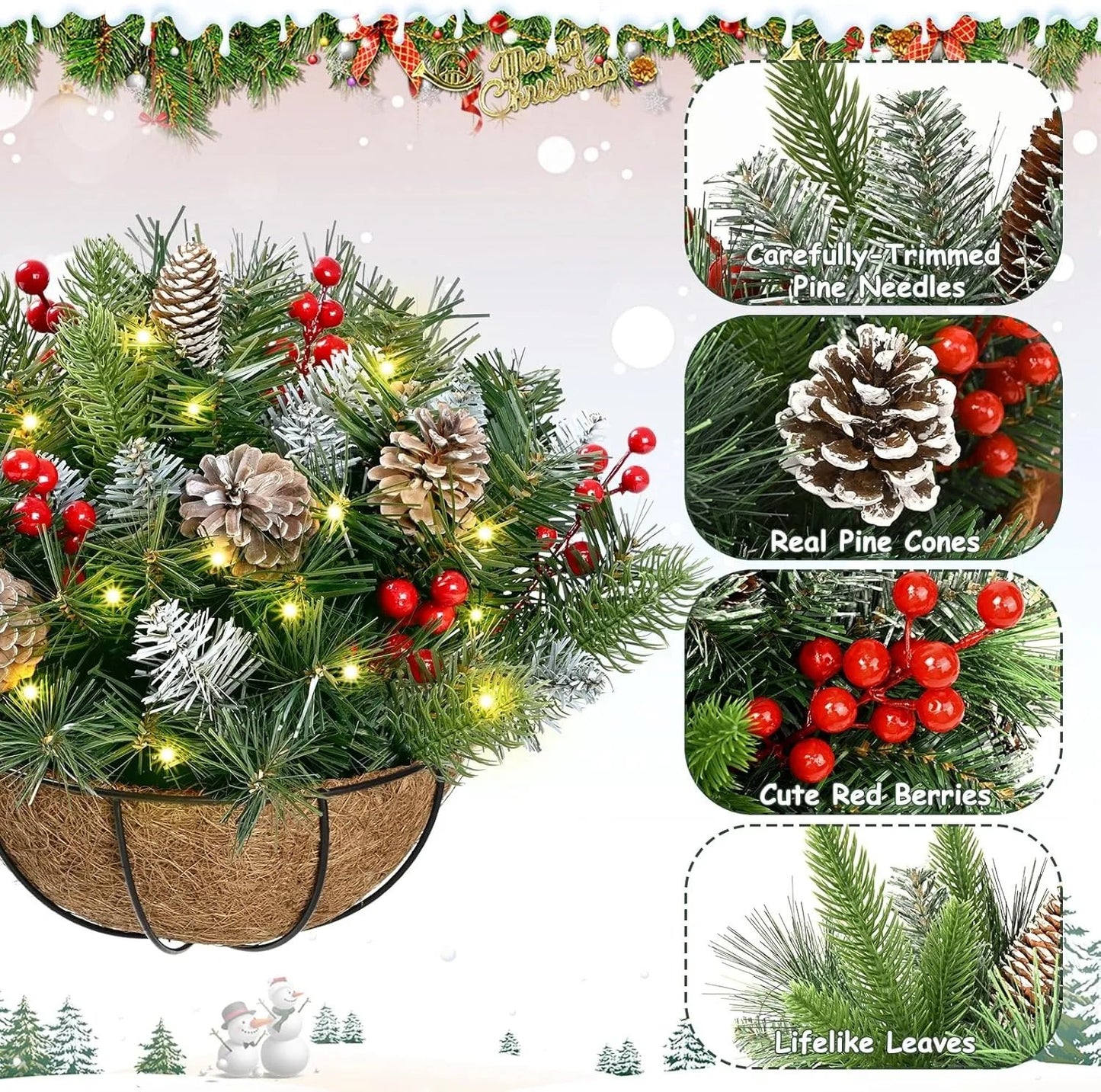 🎄Christmas Promotion 49% OFF🔥Pre-Lit Artificial Christmas Hanging Basket