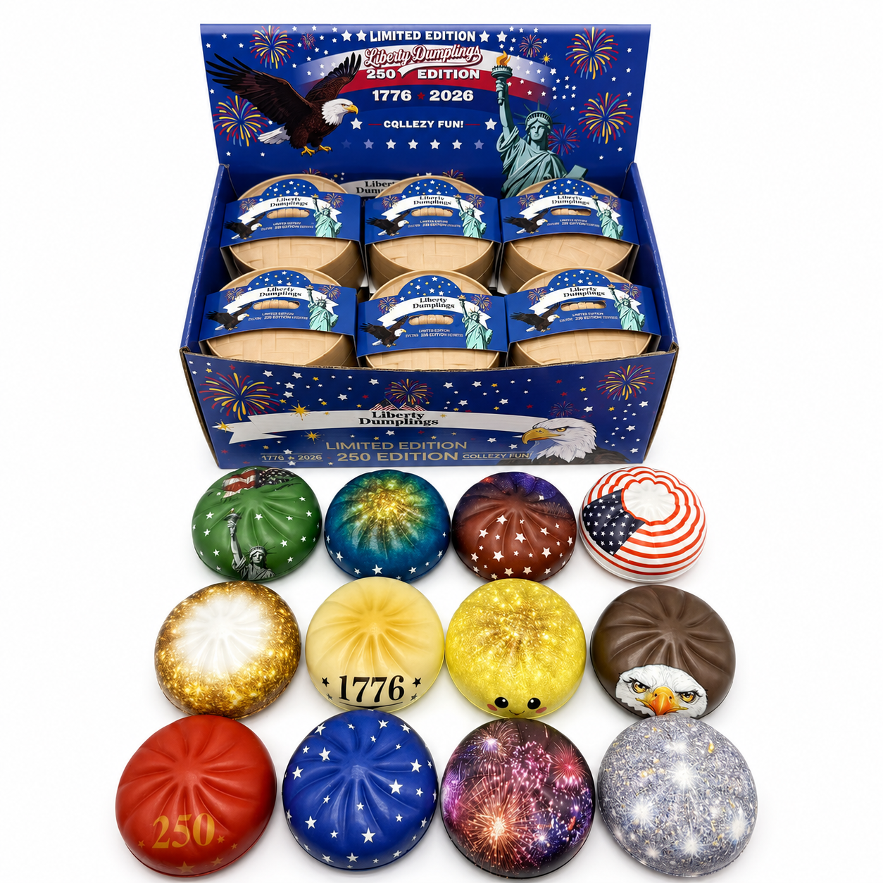 📦Limited Stock • Restock Takes Time⏰Patriotic Dumpling Squishy – USA 250 Edition