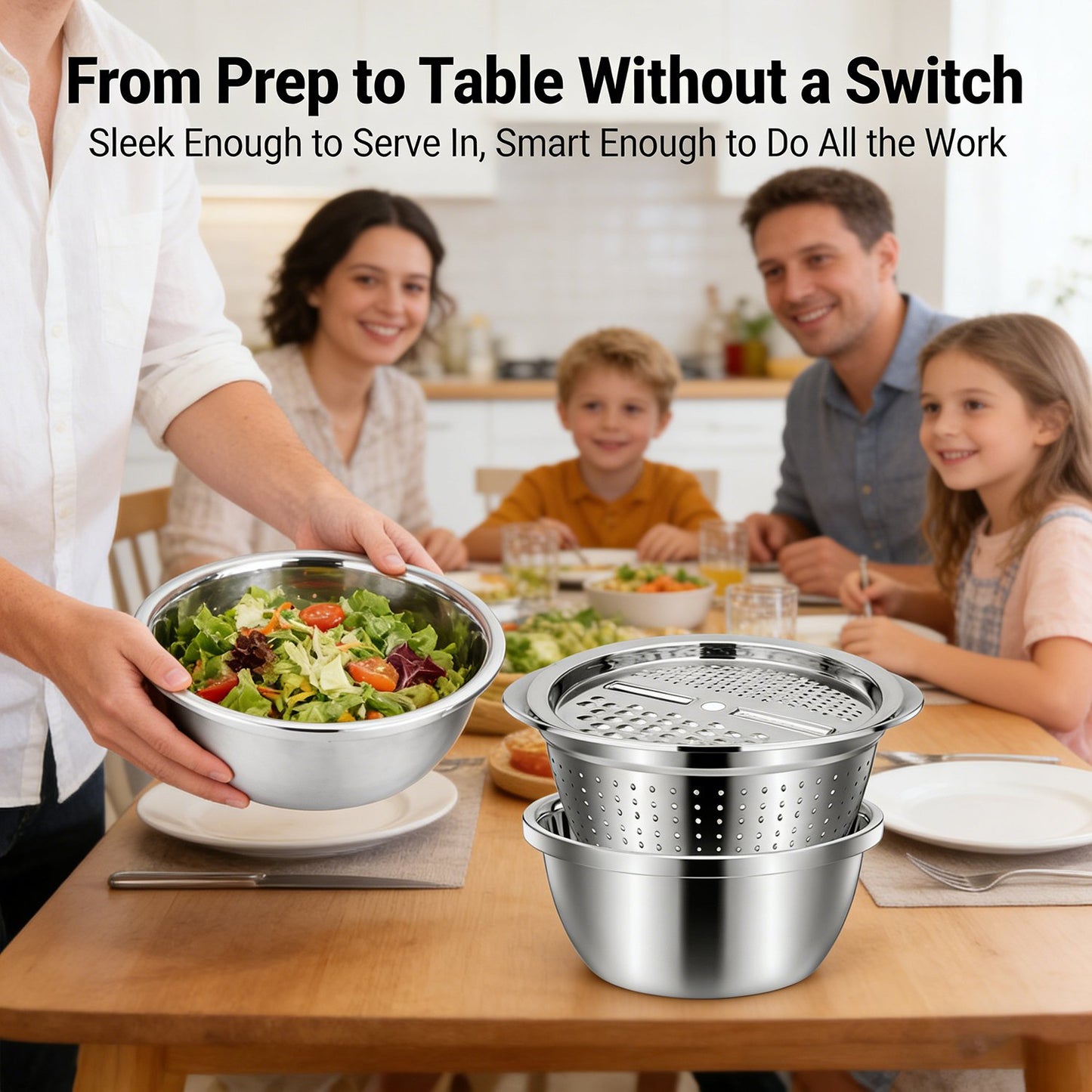 🍴 3-in-1 German-Design Grater Bowl - Grage, Slice, Rinse & Drain