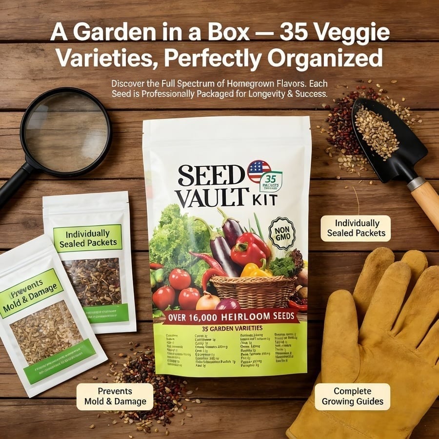 🥦Ultimate Survival Seed Vault (16,000+ Seeds) | 35 Variety Pack🌿|50-Year Shelf Life