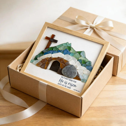✝️🌊 Sea Glass Empty Tomb Resurrection Wall Art – He Is Risen! ✨Shaped by Nature & Crafted by Hand!