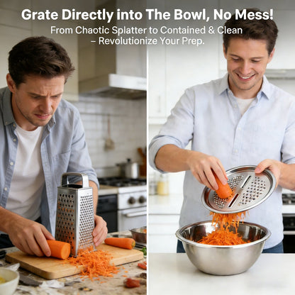 🍴 3-in-1 German-Design Grater Bowl - Grage, Slice, Rinse & Drain