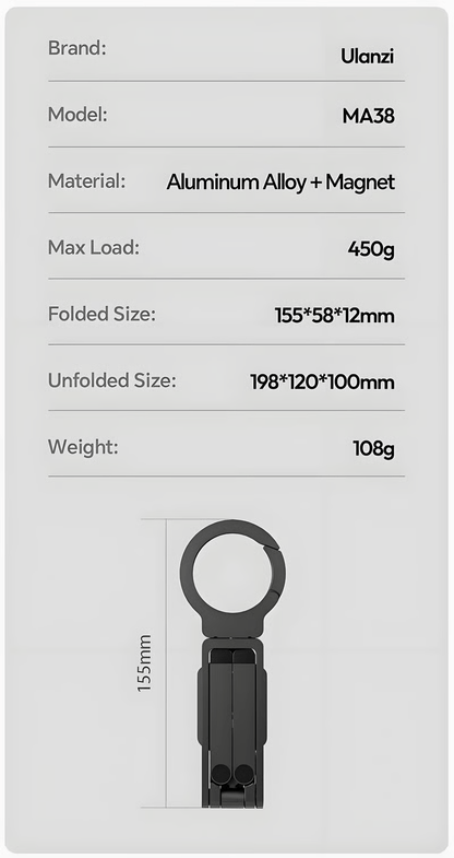 Magnetic Phone Tripod for iPhone, MA38 Portable Phone Holder Mini Tripod for Magsafe