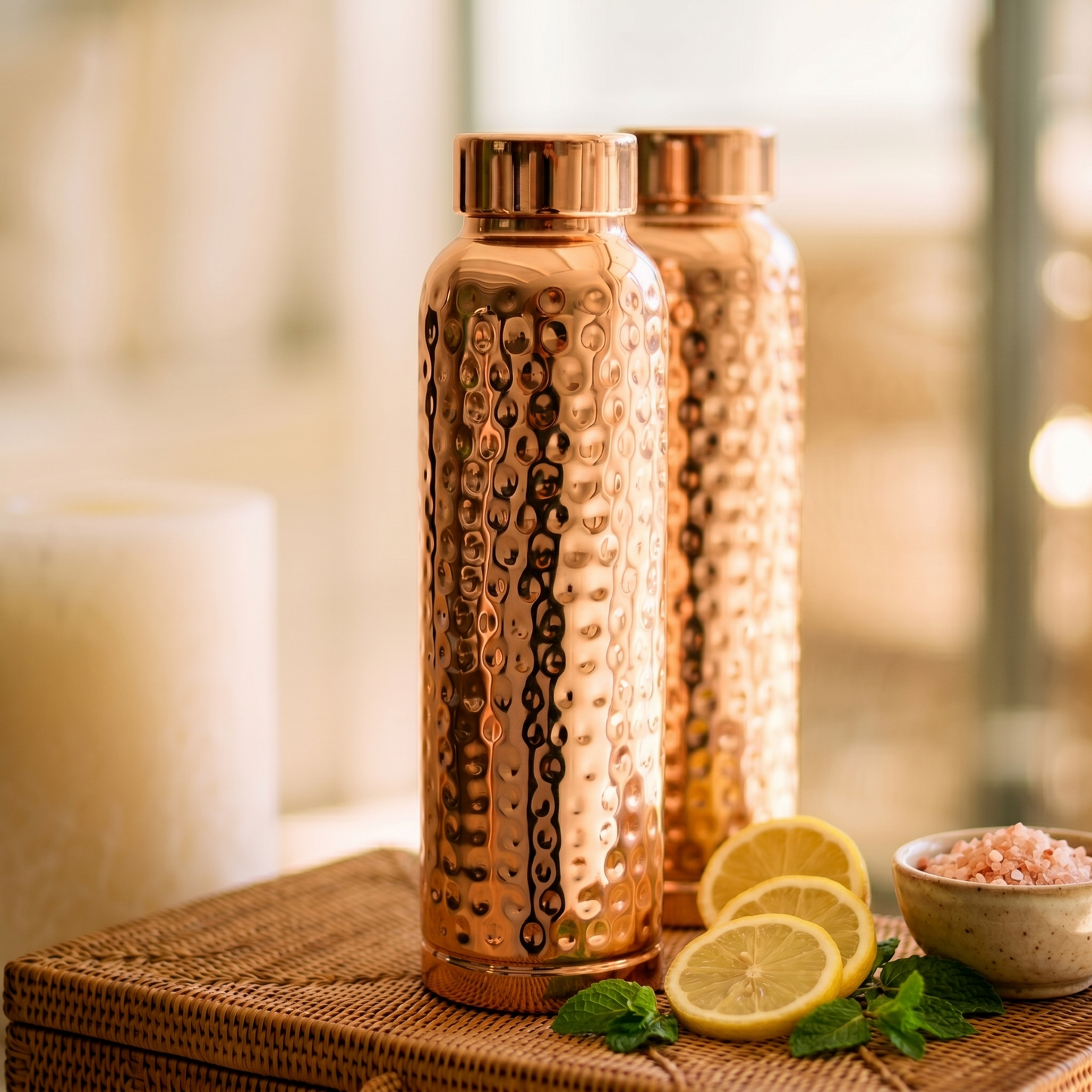 🔥99.9% Copper✨ Handmade Polished Pure Copper Ayurvedic Water Bottle (Free Cup Brush)