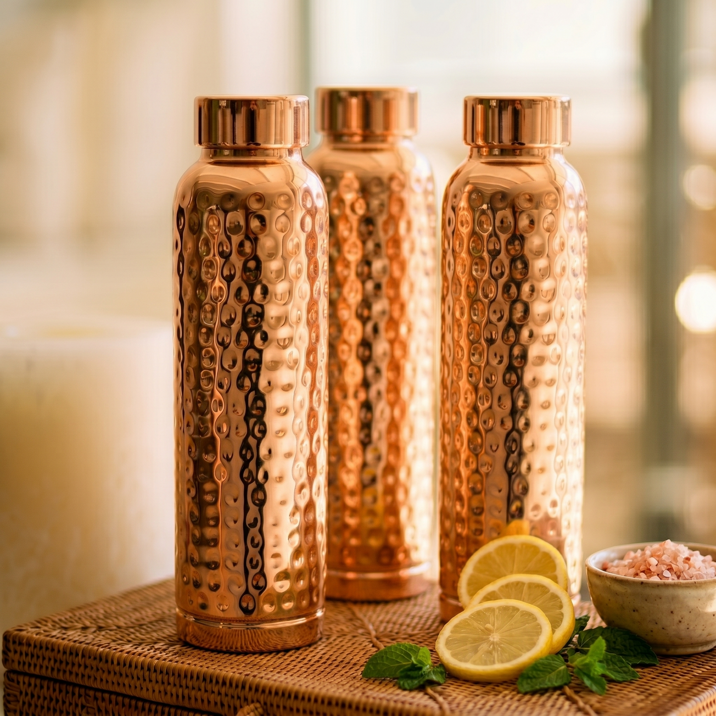 🔥99.9% Copper✨ Handmade Polished Pure Copper Ayurvedic Water Bottle (Free Cup Brush)