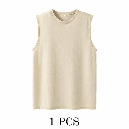 ⚡ Hot Sales 49% OFF 🔥 4-Pack Men's Washed Sleeveless Vest – Heavyweight Cotton, Acid Wash, Oversized Gym & Streetwear